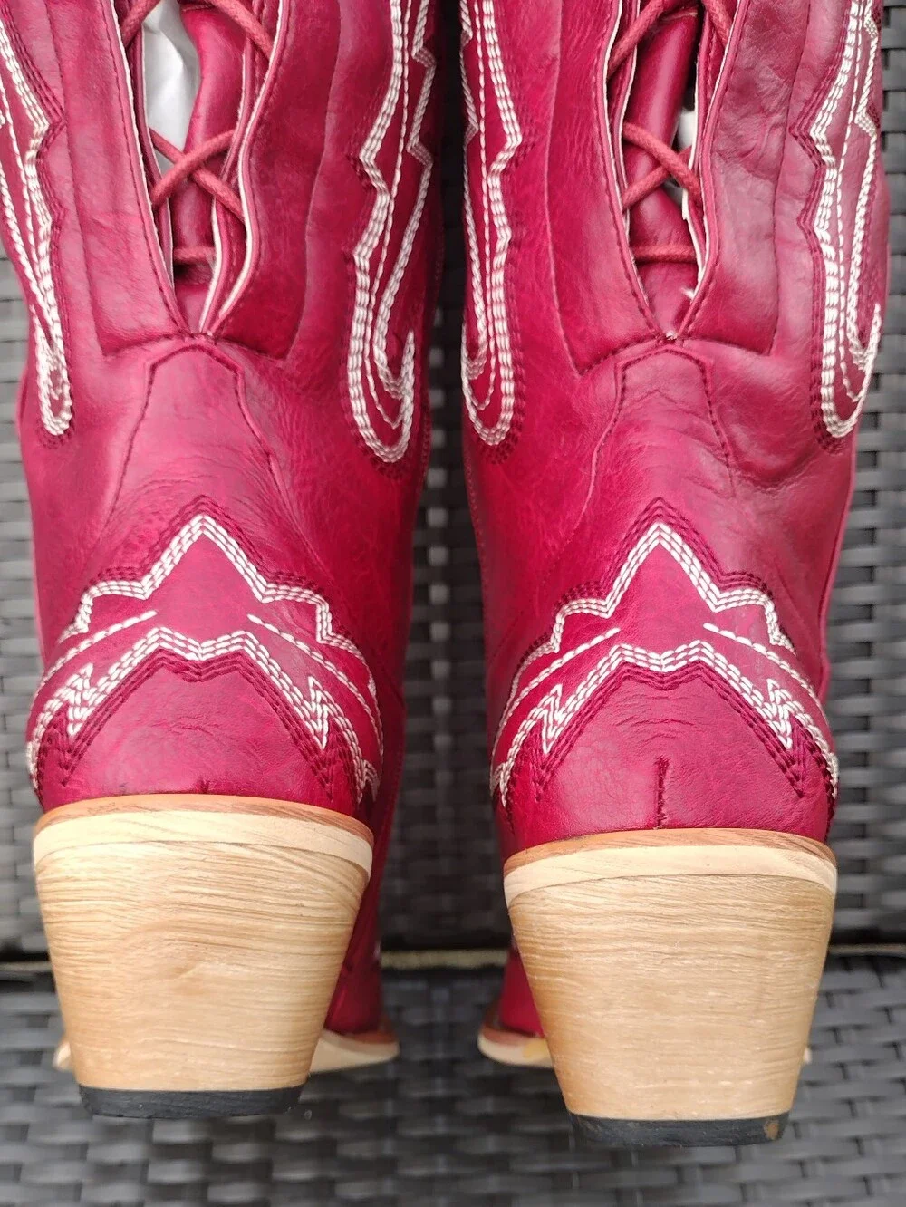 Over-the-Knee Lace Up Back Snip Toe Western Boots In Red